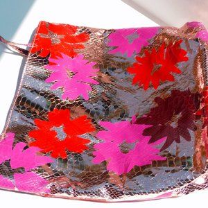 Carlos Falchi Floral Print Gold Metallic Tote Bag